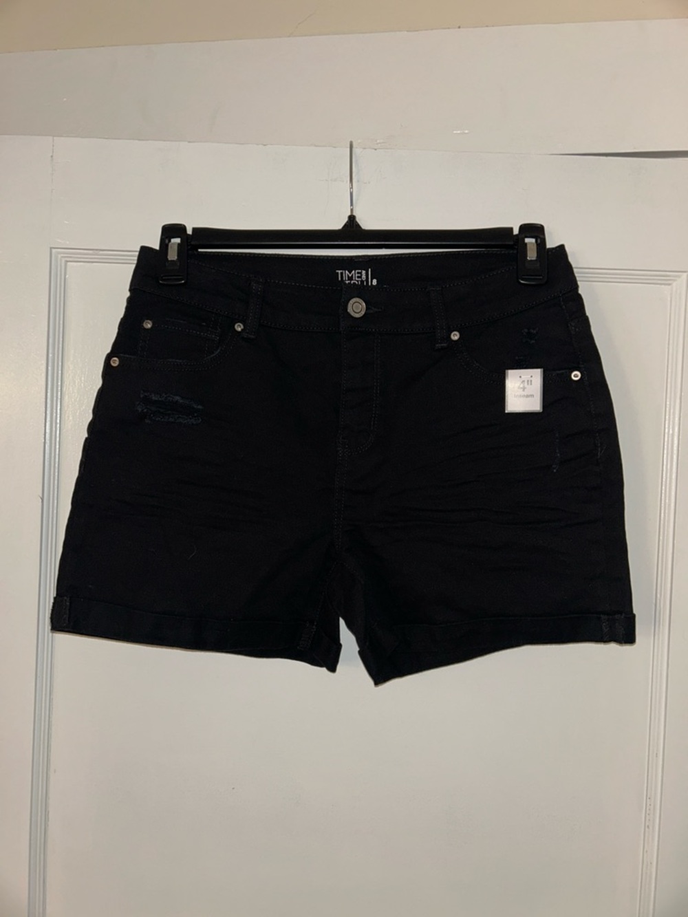 Time and Tru Black Rolled-Hem Denim Shorts